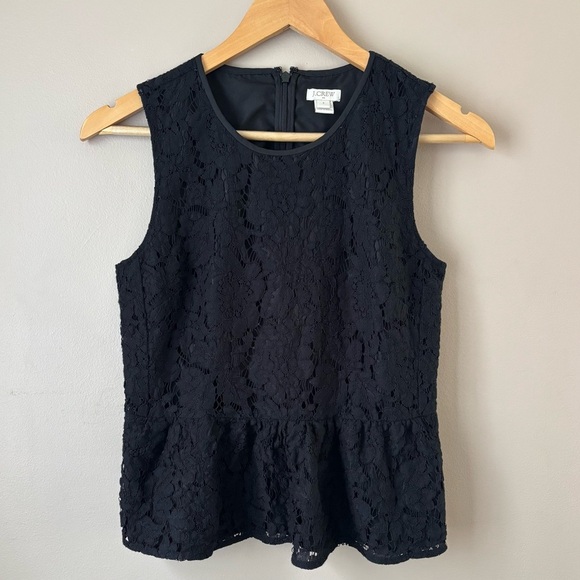 J. Crew Tops - J.CREW Black Floral Lace Peplum Top Women’s Size 2 Sleeveless Blouse